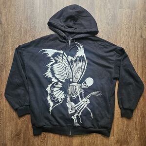 Skeleton Butterfly Hoodie Men’s L Black Zip Goth Alt Streetwear Thorn & Fable